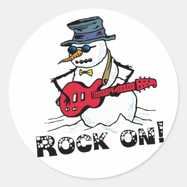 Sticker Rond Rock Sur Guitare Jouer Snowman (Devant)