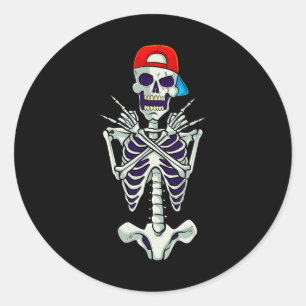 Sticker Rond Rock Sur Rocker Skeleton Mains Costume Drôle Hallo