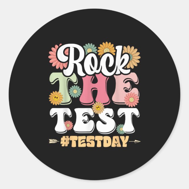 Sticker Rond Rock The Test Testing Day Groovy Motivational Teac (Devant)
