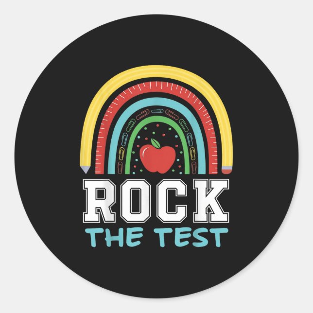 Sticker Rond Rock The Test Testing Day Retro Motivational Teach (Devant)