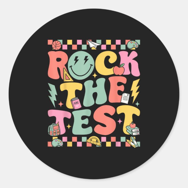 Sticker Rond Rock The Test Testing Day Retro Motivational Teach (Devant)
