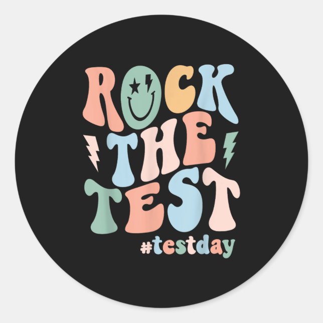 Sticker Rond Rock The Test Testing Day Retro Motivational Teach (Devant)