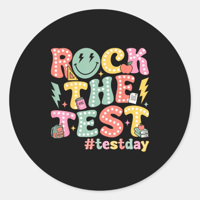 Sticker Rond Rock The Test Testing Day Retro Motivational Teach (Devant)