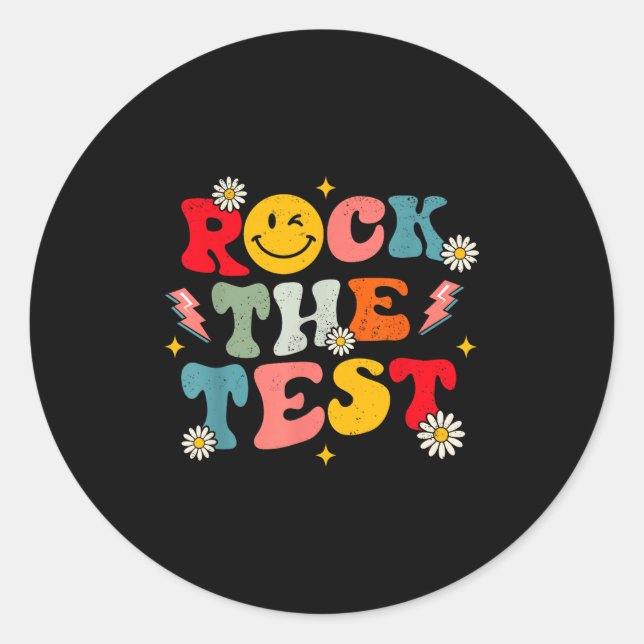 Sticker Rond Rock The Test Testing Day Retro Motivational Teach (Devant)