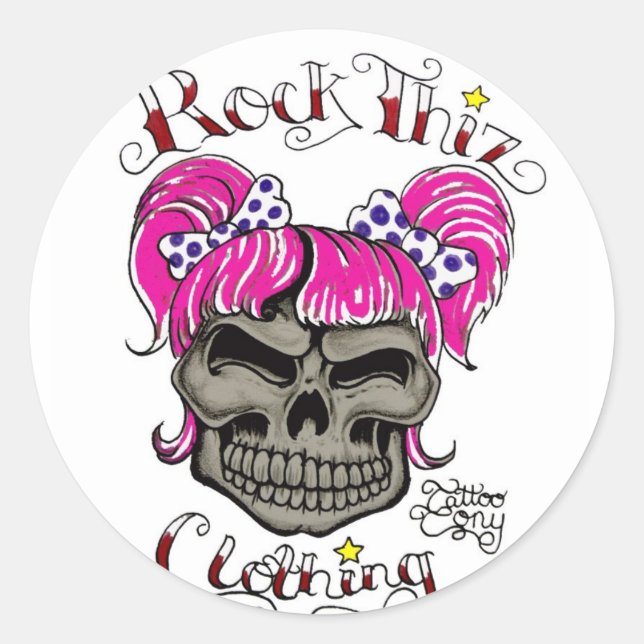 Sticker Rond Rock Thiz Vêtements & Tatouage Tony Pink Ponytails (Devant)