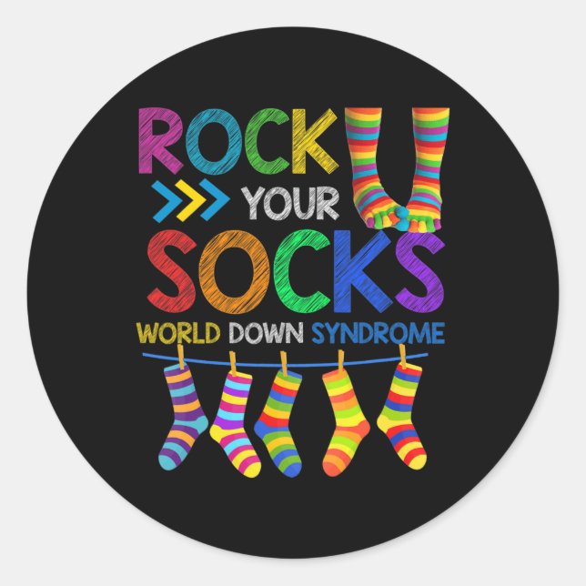 Sticker Rond Rock Your Socks mignonne 3-21 Trisomy 21 World Dow (Devant)
