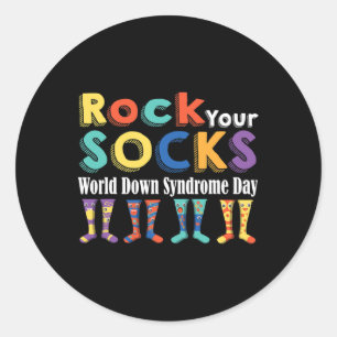 Sticker Rond Rock Your Socks mignonne 3-21 Trisomy 21 World Dow