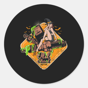 Sticker Rond Rockabilly Pin-up Girl Witch Rock Musique Hallowee