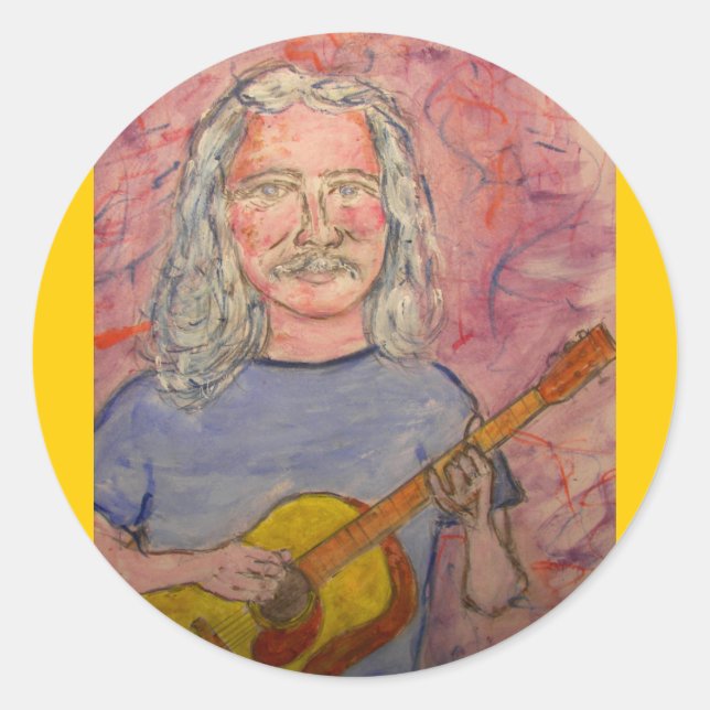 Sticker Rond rocker folk aux cheveux argentés (Devant)