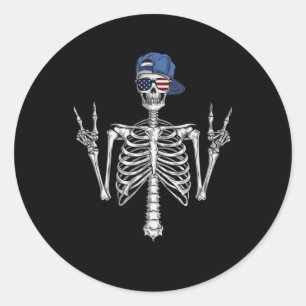 Sticker Rond Rocker Skeleton Casquette Skin Cool Halloween Punk