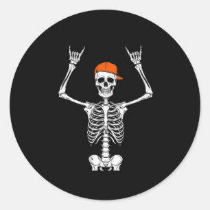 Sticker Rond Rocker Skeleton Casquette Skin Cool Halloween Punk
