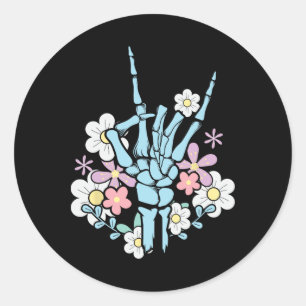 Sticker Rond Rocker Skeleton Casquette Skin Cool Halloween Punk