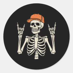 Sticker Rond Rocker Skeleton Rock Halloween Halloween Skeleton