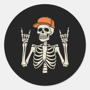 Sticker Rond Rocker Skeleton Rock Halloween Halloween Skeleton