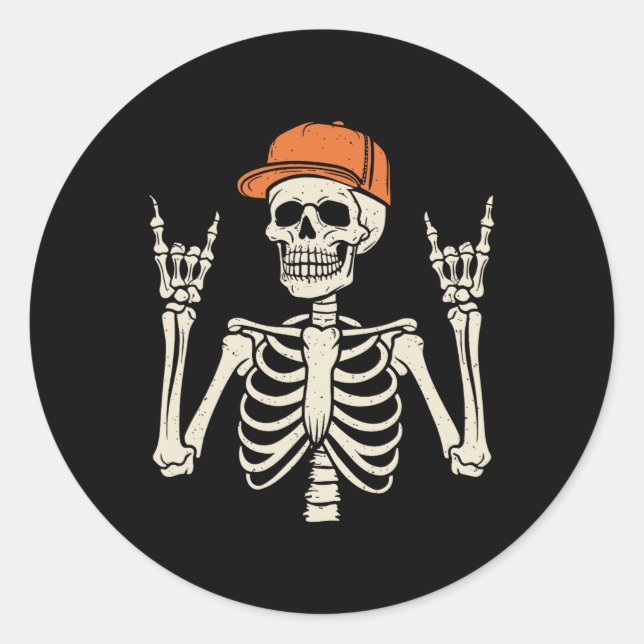 Sticker Rond Rocker Skeleton Rock Halloween Halloween Skeleton  (Devant)