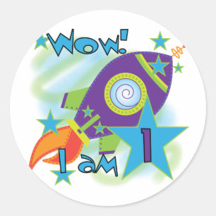 Sticker Rond Rocket Ship 1er Anniversaire Tshirts et cadeaux