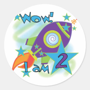 Sticker Rond Rocket Ship 2e Anniversaire T-shirts et cadeaux