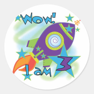 Sticker Rond Rocket Ship 3e Anniversaire T-shirts et cadeaux