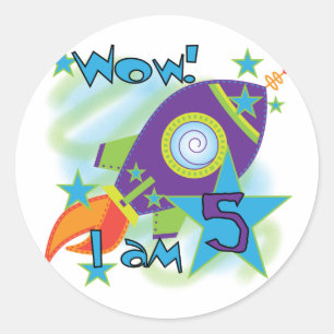 Sticker Rond Rocket Ship 5e Anniversaire T-shirts et cadeaux