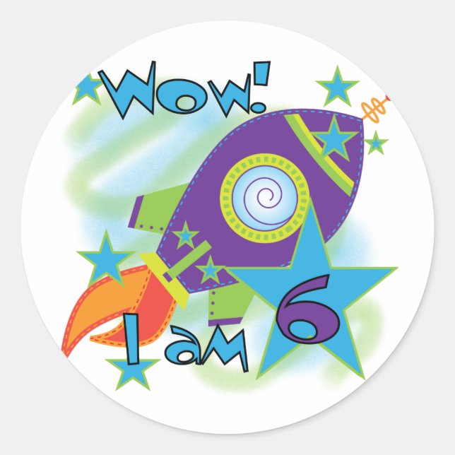Sticker Rond Rocket Ship 6e Anniversaire Tshirts et cadeaux (Devant)