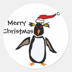 Sticker Rond Rockhopper Penguin Art de Noël