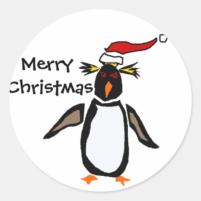 Sticker Rond Rockhopper Penguin Art de Noël (Devant)