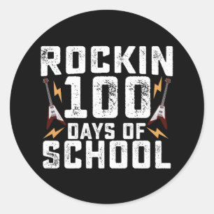 Sticker Rond Rockin 100 jours de l'école Rock Guitare Vintage
