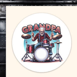 Sticker Rond Rockin' Grandpa Jouer des tambours