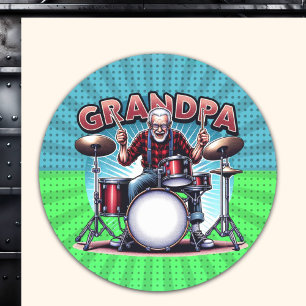Sticker Rond Rockin' Grandpa Jouer des tambours