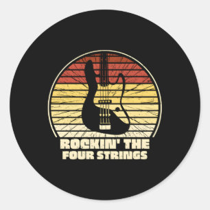 Sticker Rond Rockin' The Four Strings Bass Musique guitariste