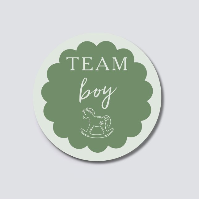 Sticker Rond Rocking Horse Sage Green Team Boy Gender Reveal (Créateur téléchargé)