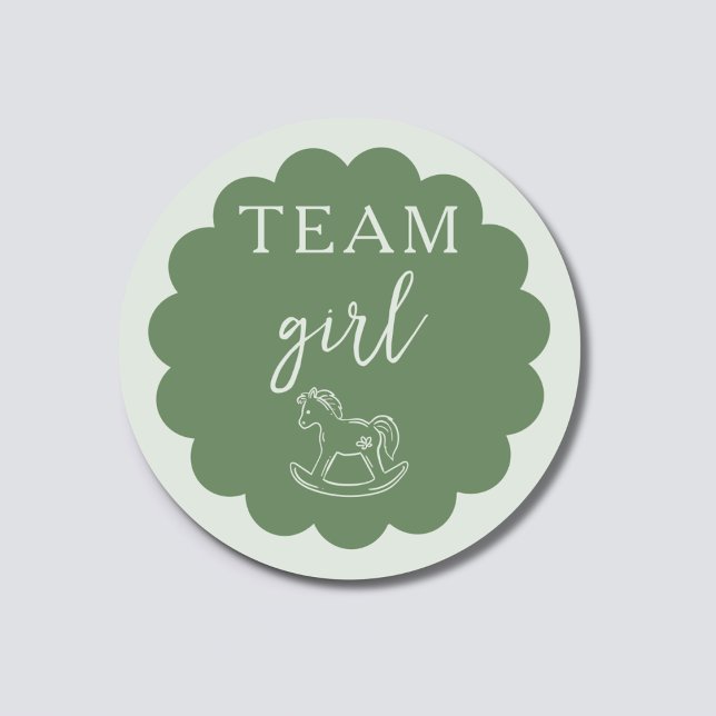 Sticker Rond Rocking Horse Sage Green Team Girl Gender Reveal (Créateur téléchargé)