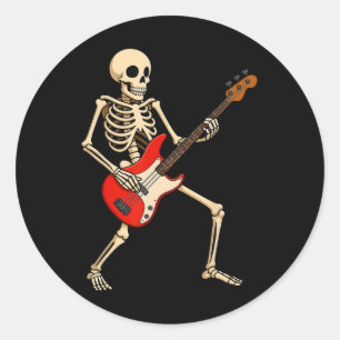 Sticker Rond Rocking Skeleton Pour Les Amateurs De Musique D'Ha