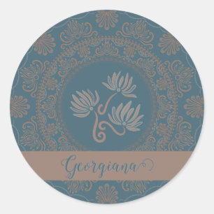 Sticker Rond Rococo Turquoise doré personnalisé Lotus Dot Manda