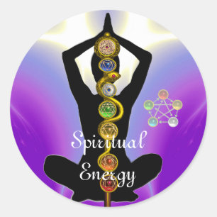 Sticker Rond RODE D'ASCLEPIUS 7 CHAKRAS,YOGA LOTUS POSE Purple
