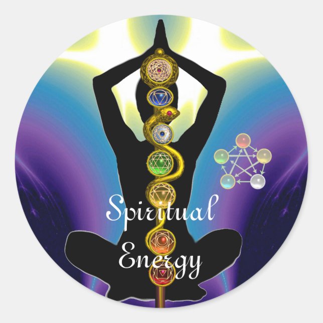 Sticker Rond RODE D'ASCLEPIUS 7 CHAKRAS, YOGA LOTUS POSE violet (Devant)