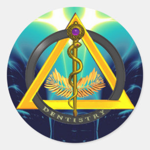 STICKER ROND RODE DU SYMBOLE DE DENTISSE DENTISTE ASCLEPIUS