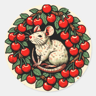 Sticker Rond Rodent Fruit Cerf Rat Art Rats Cerises