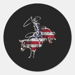 Sticker Rond rodéo américain de rodéo rétro grunge usa