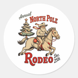 Sticker Rond Rodeo annuel du pôle Nord 25 déc. Cowboy Santa Oue