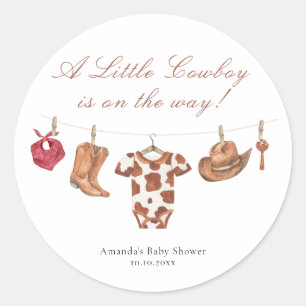 Sticker Rond Rodeo Aquarelle Fête Prénatale Cow-Boy Occidental