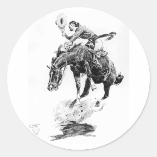 Sticker Rond Rodeo Cowgirl (par C.M. Russell)