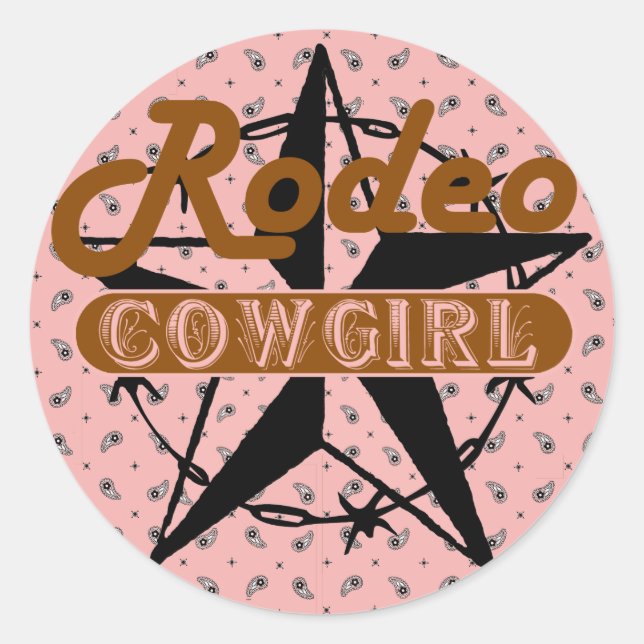 Sticker Rond Rodeo Cowgirl rose Bandanna Star Barbed Wire (Devant)