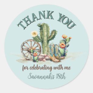 Sticker Rond Rodeo Cowgirl up Floral Cactus Merci