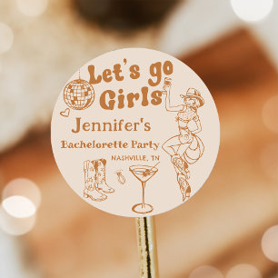 Sticker Rond Rodéo de Fille à Marier Cowgirl Disco