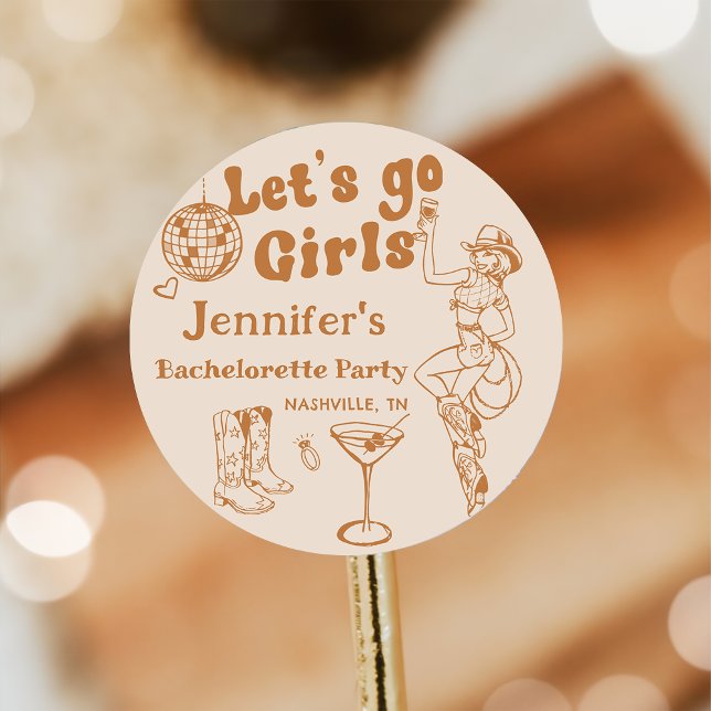 Sticker Rond Rodéo de Fille à Tout Prix Cowgirl Disco (Créateur téléchargé)