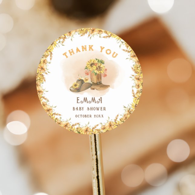 Sticker Rond Rodéo du Sud Neutre Cowboy Baby shower rustique (Créateur téléchargé)