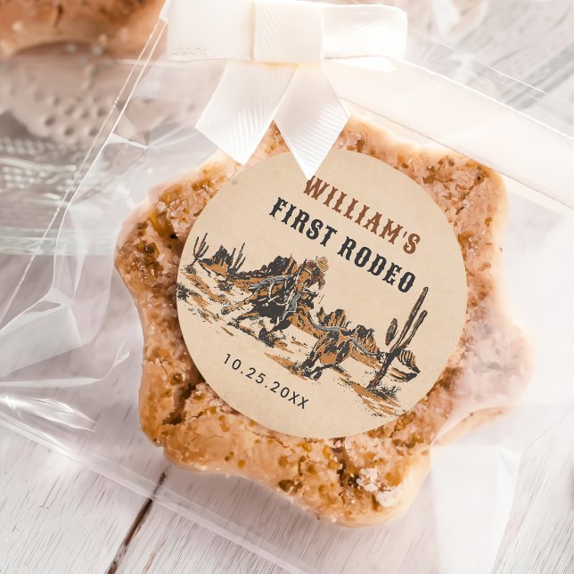 Sticker Rond Rodeo Western Cowboy 1ère fête d'anniversaire (Créateur téléchargé)