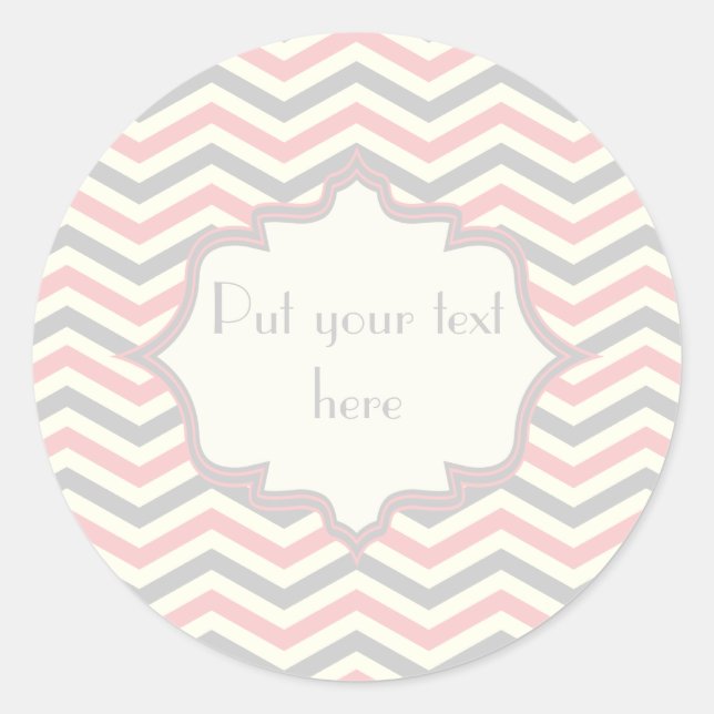 Sticker Rond Rodern, grey, ivory chevron pattern custom (Devant)