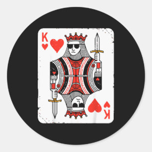 Sticker Rond Roi de coeur cool carte à jouer pour la Saint-Vale
